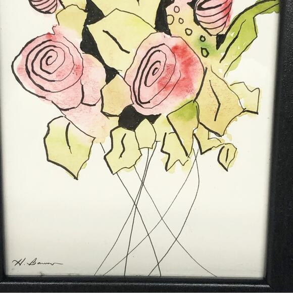 Original Artwork Framed Loose Watercolor Floral Art Painting by H. Barrow - Picture 3 of 7